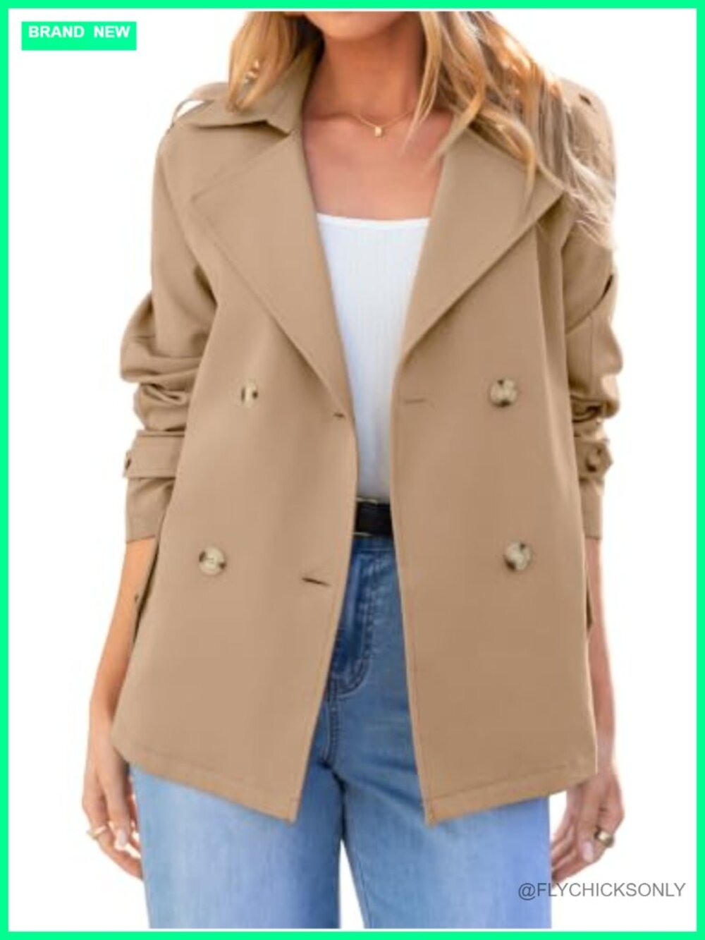 Women's Cropped Trench Coat Double Breasted Lapel Lightweight